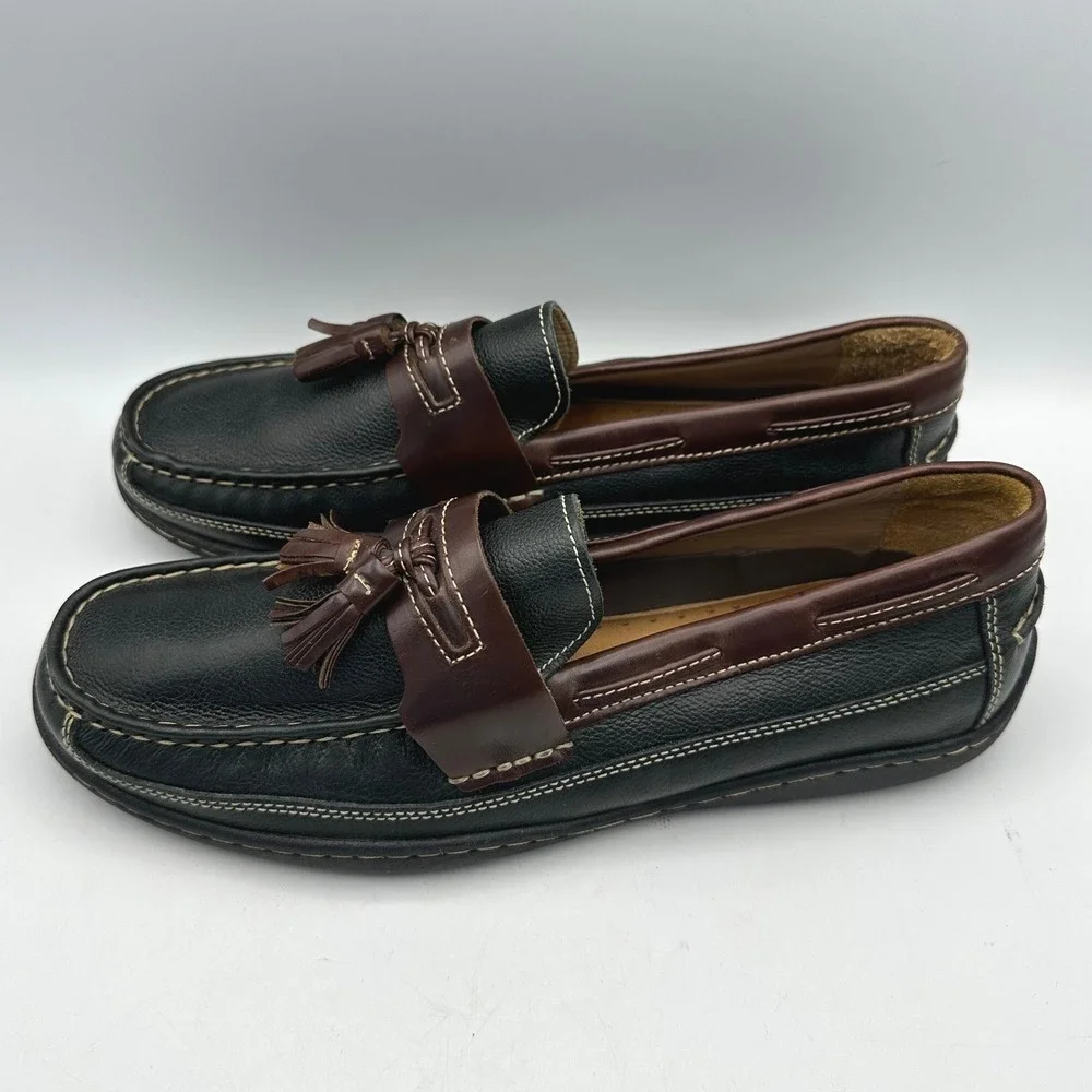 Johnston & Murphy Mens Size 8.5 M Black Brown Leather Tassel Loafer Shoes Casual